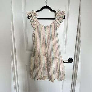 GAP Sleeveless Striped Ruffle Rainbow Multicolor Crinkle Gauze Mini Dress